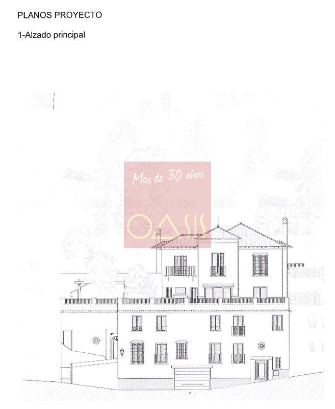 Plano del alzado principal carmen a la venta en el Albaicín, Granada.