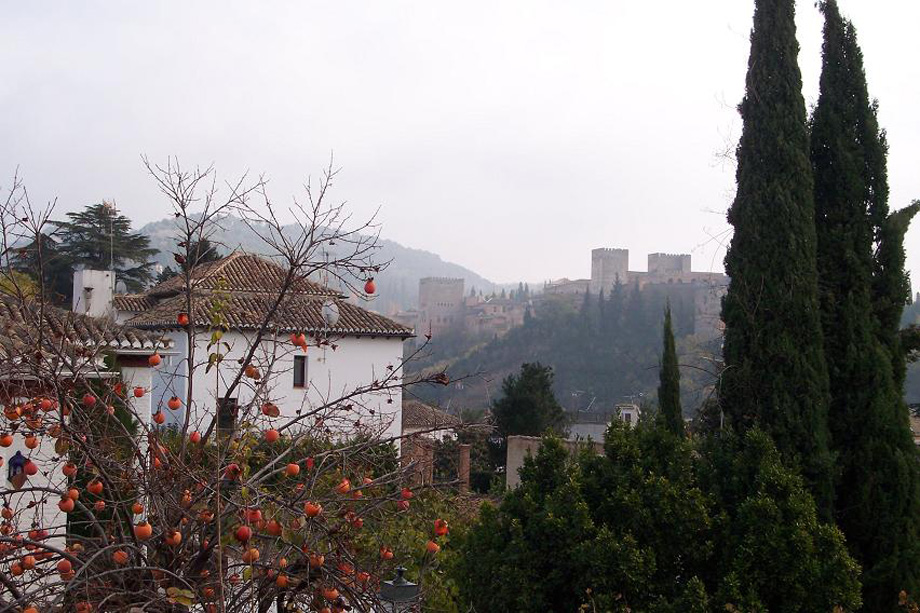 La Alhambra vista desde una casa en el Albaicín, Granada,